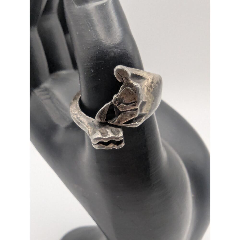 Vintage Artisan Face Ring Mens 8 Silver Tone Abstract Modernist Statement